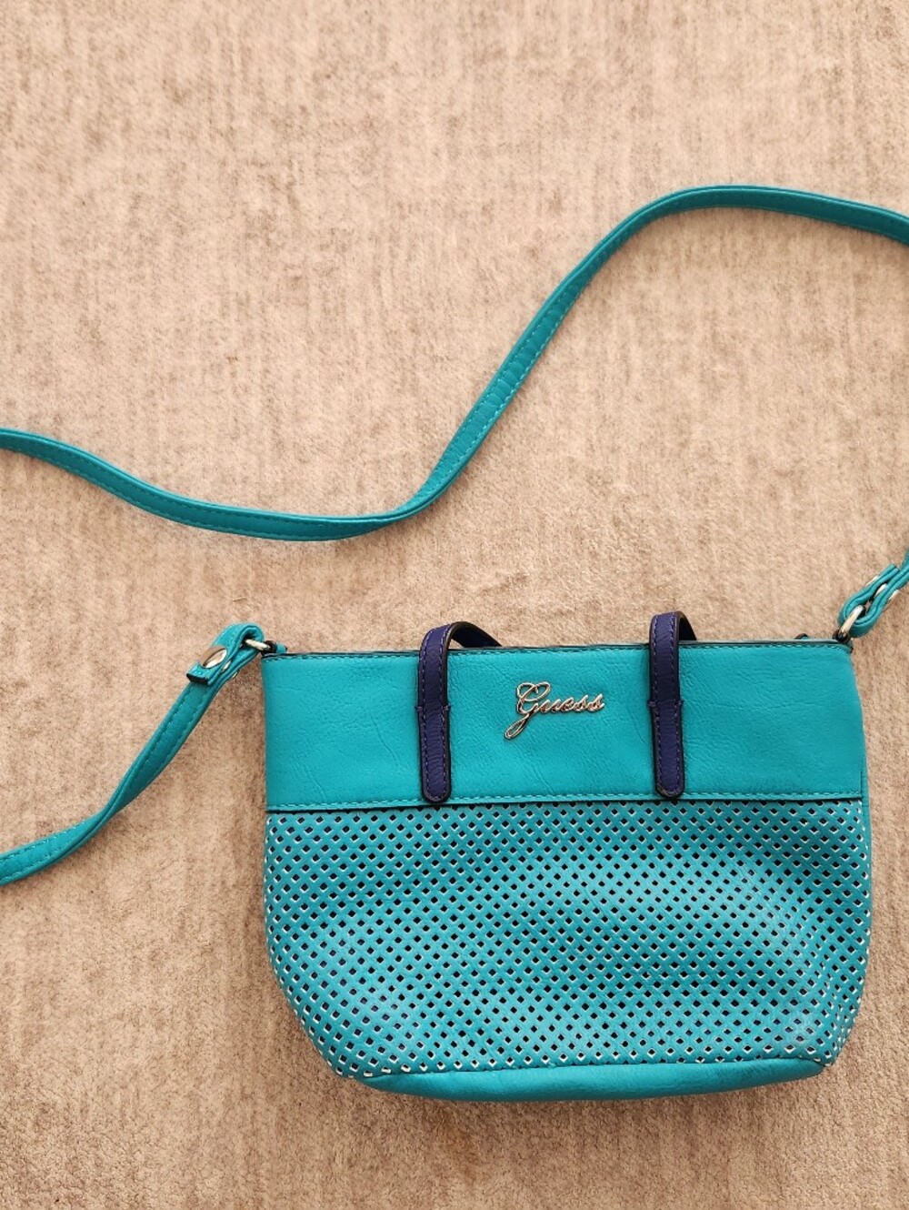 Guess Teal Perforated Crossbody Bag